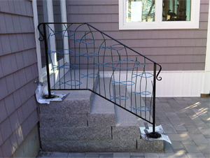 Railing with fish swimming among sea grass